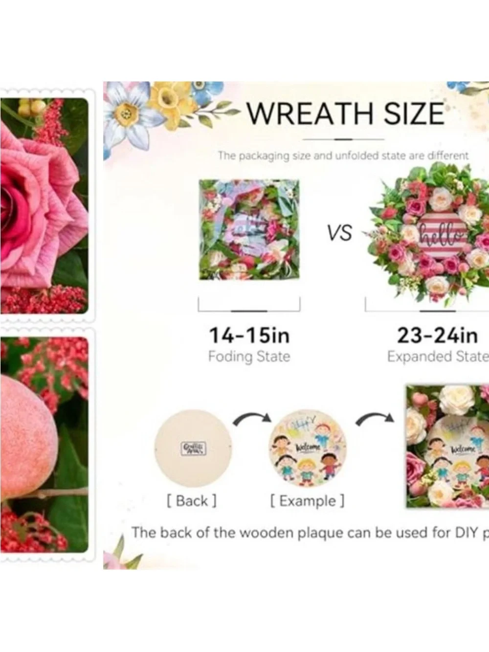 Spring Wreath Peony & Rose Floral Summer Wreath with Pink Peach, 24 Inch